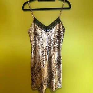 Leopard Print Slip Dress w Lace Trim